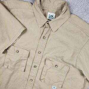 VTG Duxbak Work Shirt Mens L Tan Short Sleeve Button Up Cotton Twill Outdoor